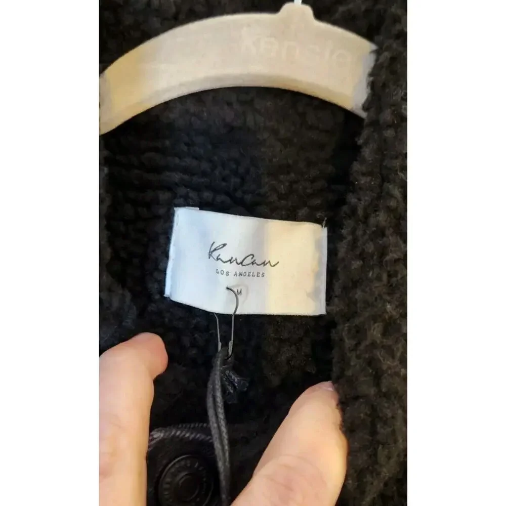 Kancan Estilo Denim‎ Jacket Black Sherpa Lining Women's Size Medium Warm NWT